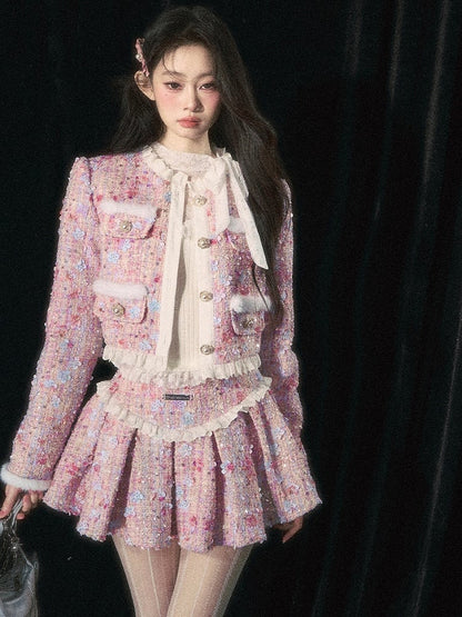 Pink Jacket Floral Bead Embellishments Sequins Detail