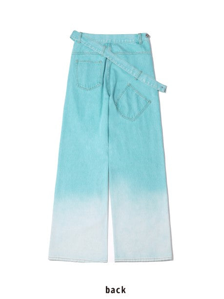 Lake – Asymmetrische, blaue Hose mit Löchern im Used-Look