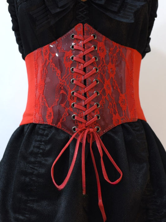 Gothic Red Lace-up Detail Corset Belt