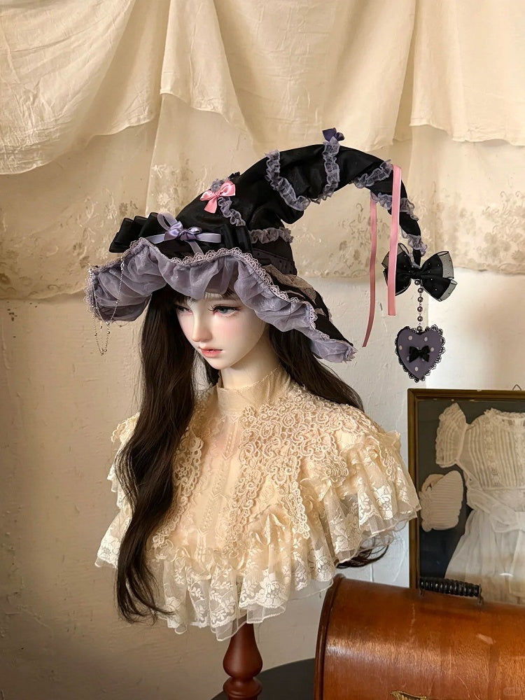 Magic Witch Lolita Hat Featuring Heart Pendant - SheepBallad