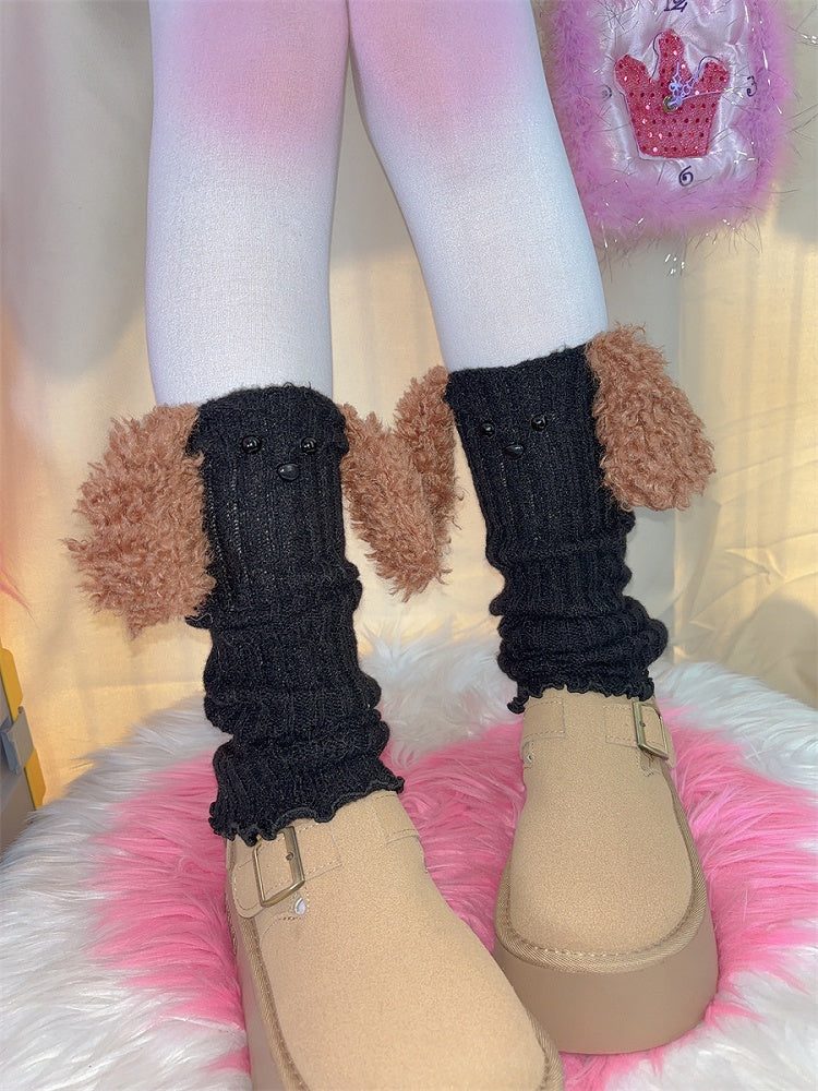 子犬の耳のデザインニットレッグウォーマー