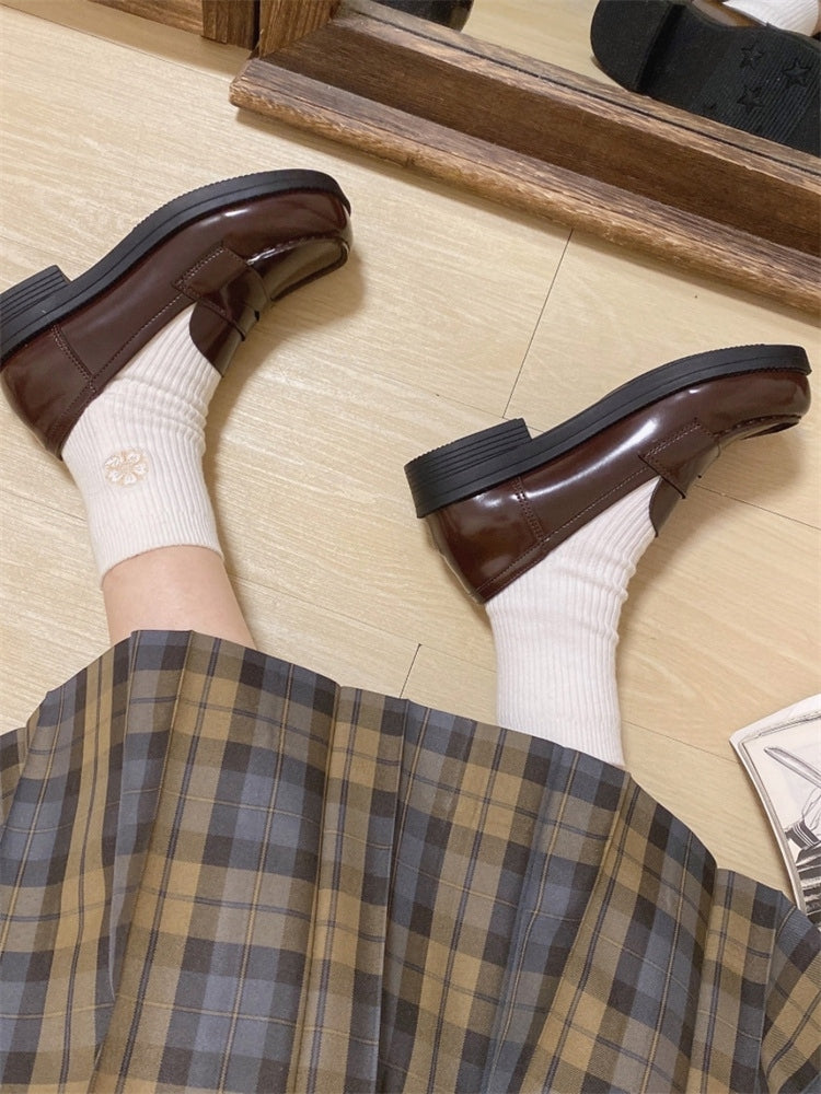 Style JK 3cm/4.5cm Slip-On with Detachable Preppy Shoes Heel Decor Brown Bow Design