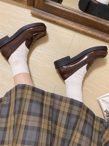 Style JK 3cm/4.5cm Slip-On with Detachable Preppy Shoes Heel Decor Brown Bow Design