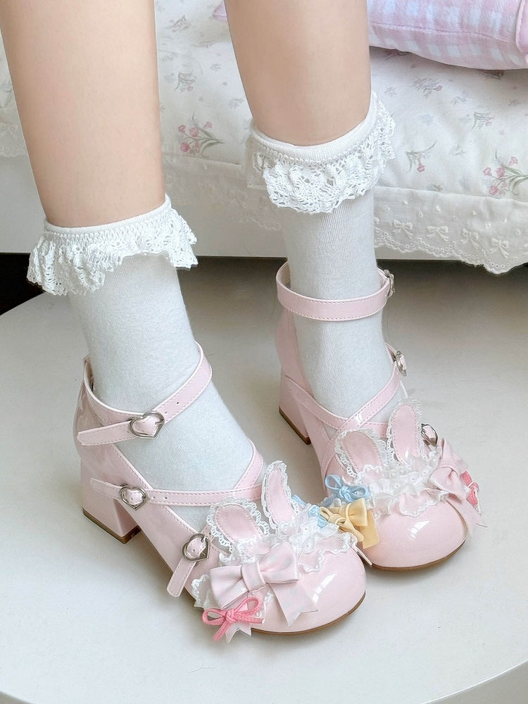 Lolita Mary Bow Shoes Pink Heart Accents with Jane Snap Sweet