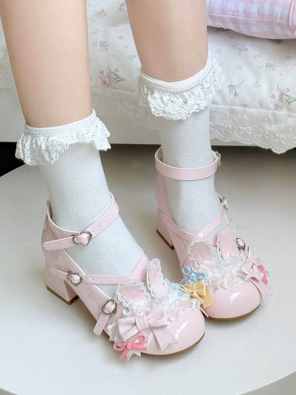 Lolita Mary Bow Shoes Pink Heart Accents with Jane Snap Sweet