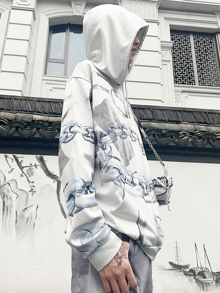 パーカーとサイバーパンクなシザーのホワイトプリントチェーン