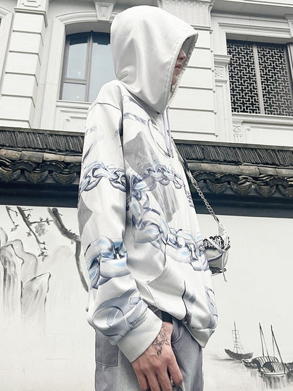 パーカーとサイバーパンクなシザーのホワイトプリントチェーン