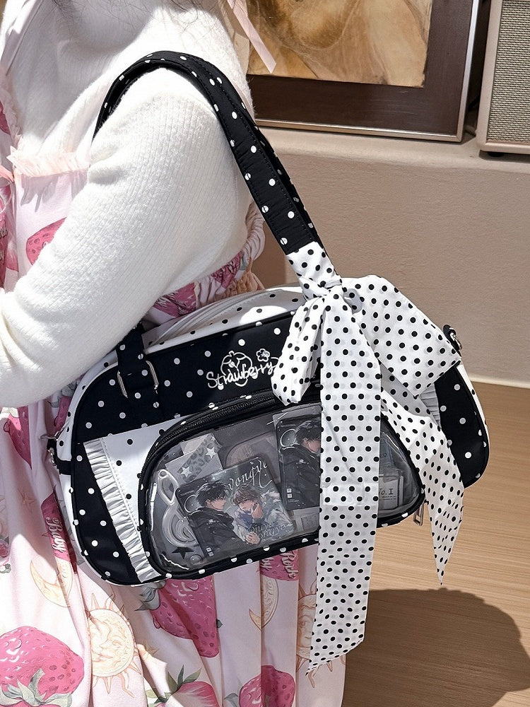 Monochrome Polka Dot Large Ita Crossbody Bag