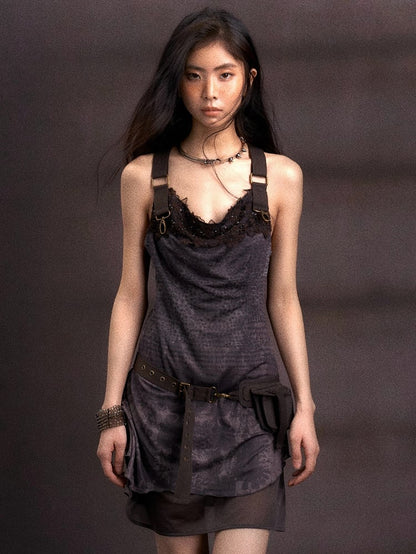 Adjustable Neck with Dress Print Belt Floral Black PU Cowl Layered