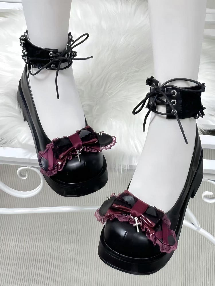 Janes: Ankle Mid-Heel Lace-Up Jirai Black with Mary Kei