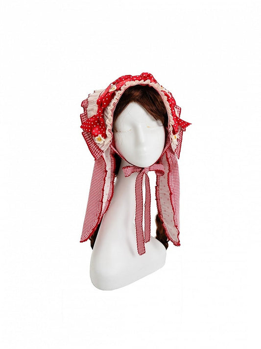 Foulard triangulaire Lolita Cottagecore à carreaux rouges beiges - DrunkCoco