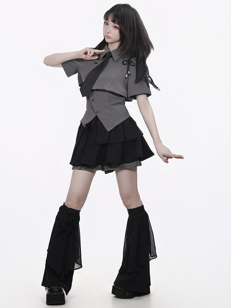 Black Skort with Leather Buckle Details - PINK SAVIOR
