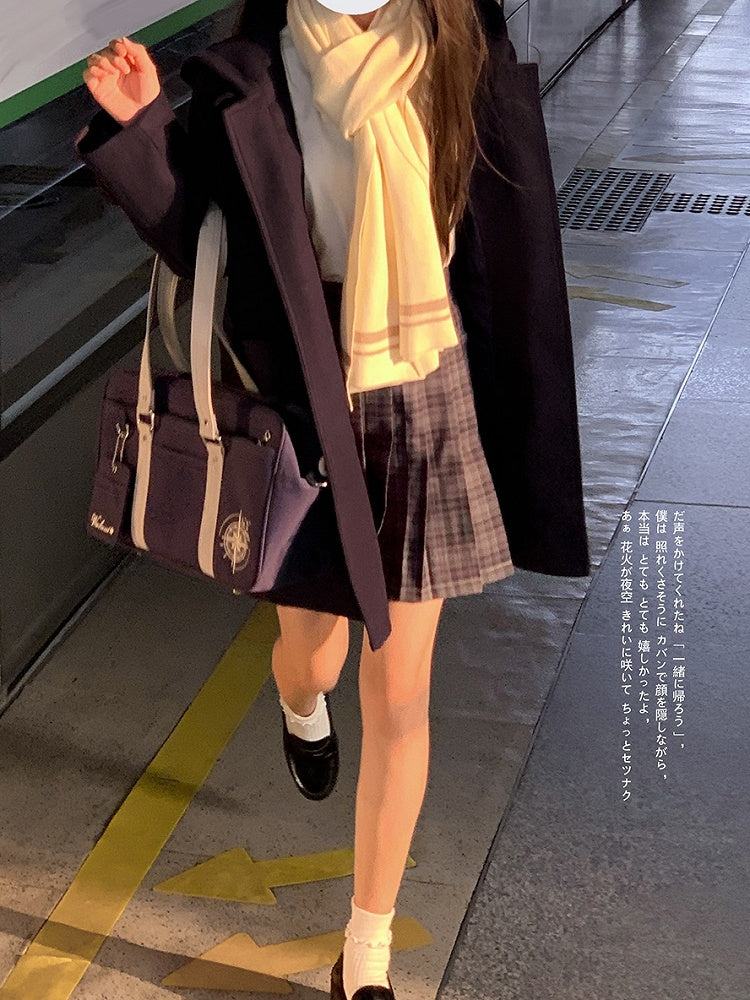 in Duffle Coat Blue Style JK Uniform Hooded Navy Preppy