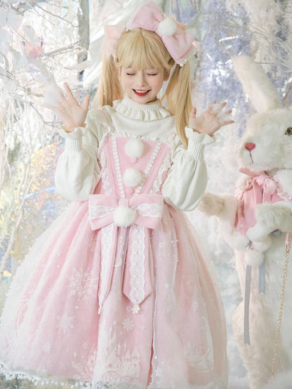 Moon with Set Snow Lace Dress Jumper Print Overlay Cape Trim Pink Plush Castle Lolita Skirt