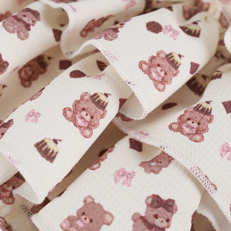 Beige Bear Print Tiered Skirt Built-In Shorts - serendipity