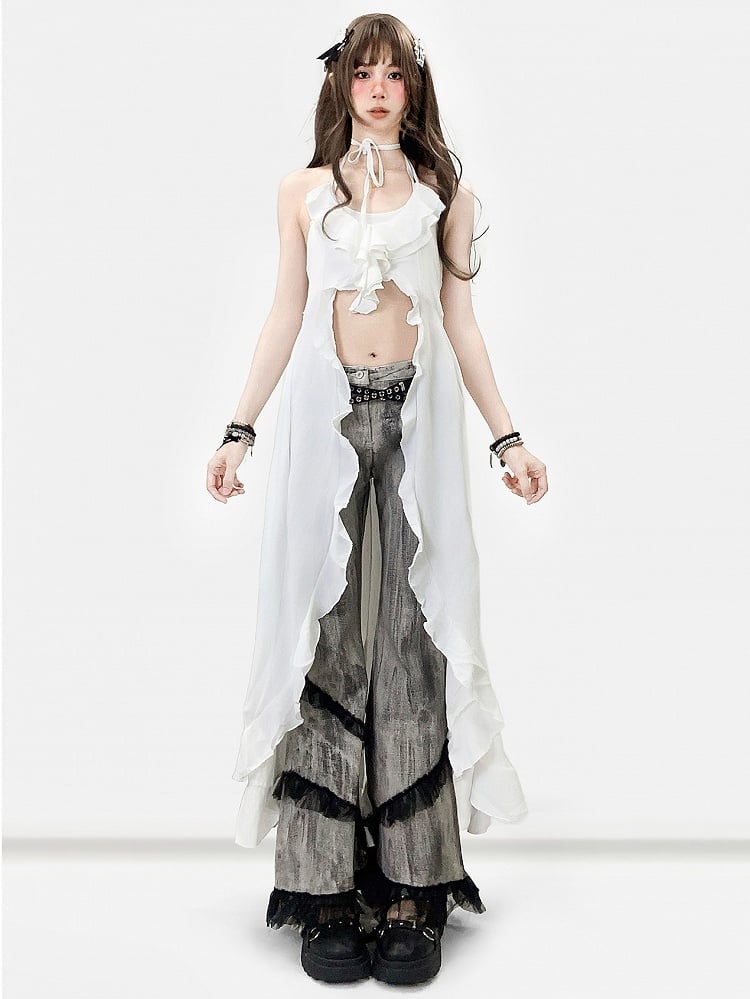 Weißes Neckholder-Urlaubs-High-Low-Top