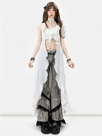 Weißes Neckholder-Urlaubs-High-Low-Top