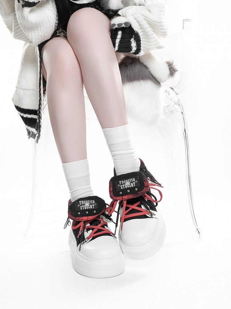 Black & Red Star Pattern Platform Shoes - Transfer Student