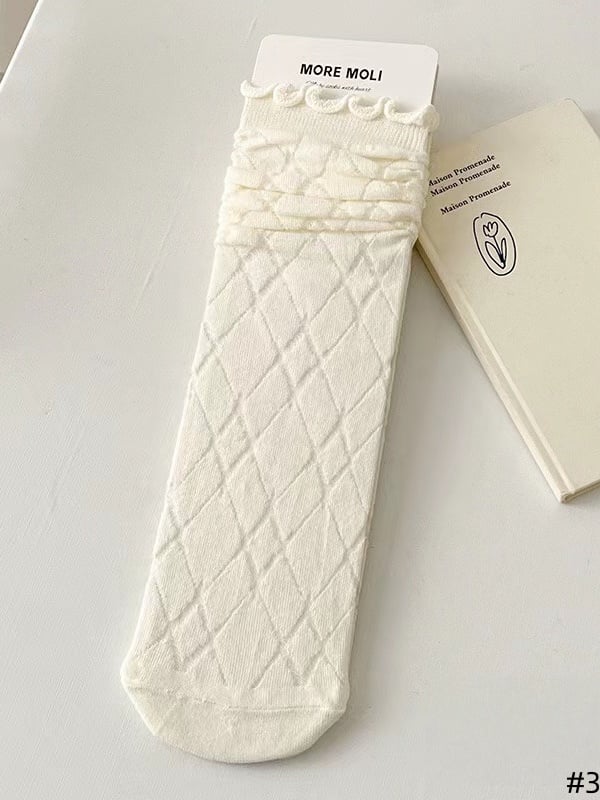 Available JK 5 Ruffled Patterns Socks White