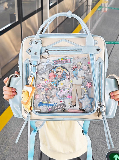 Large Daily Ita Backpack With Cute Puppy Print Blue Capacity