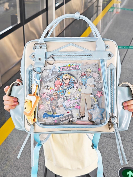 Large Daily Ita Backpack With Cute Puppy Print Blue Capacity