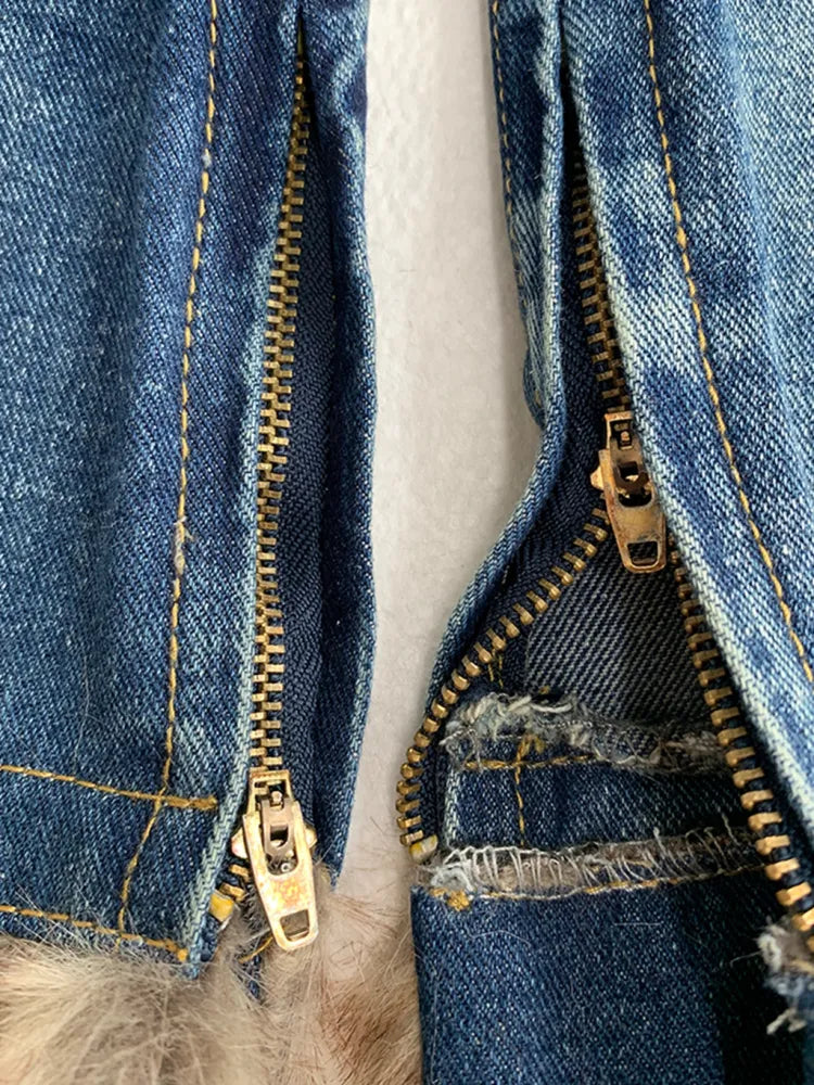 レッグフレアデニムバックルウォーマーストラップ ブルー