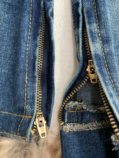 レッグフレアデニムバックルウォーマーストラップ ブルー