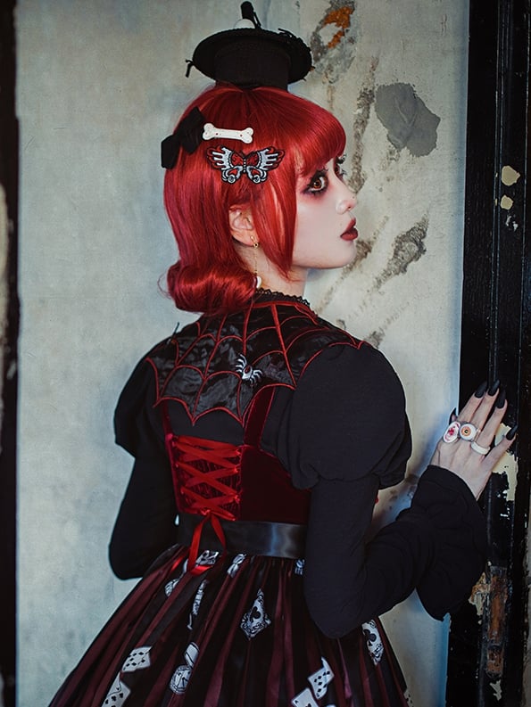 and with Detachable Spider Web Embroidery Organza Brooch Red Butterfly Fake Collar Black Moth