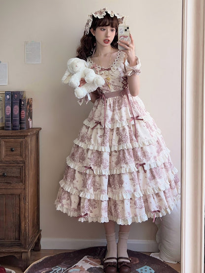 Print Length Dress Dusty Grapes Hem Detachable Purple Changeable Lolita