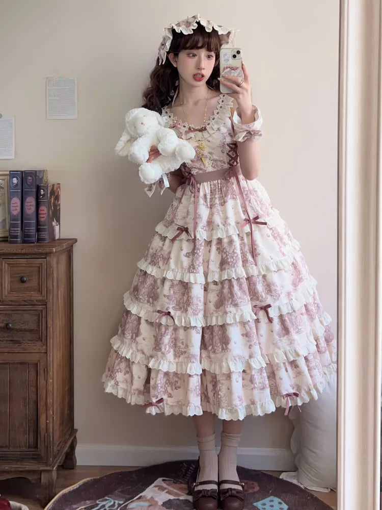 Druck veränderbar abnehmbare Lolita Kleid Länge Dusty Purple Trauben Saum