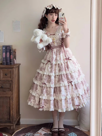 Druck veränderbar abnehmbare Lolita Kleid Länge Dusty Purple Trauben Saum