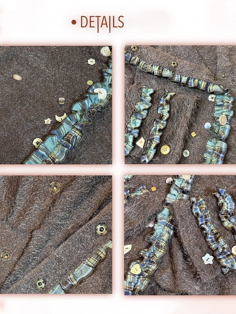 Playful Accents with Brown Kei Buttons Cardigan Mori Green Knit Plaid Vintage