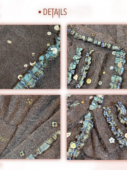 Playful Accents with Brown Kei Buttons Cardigan Mori Green Knit Plaid Vintage