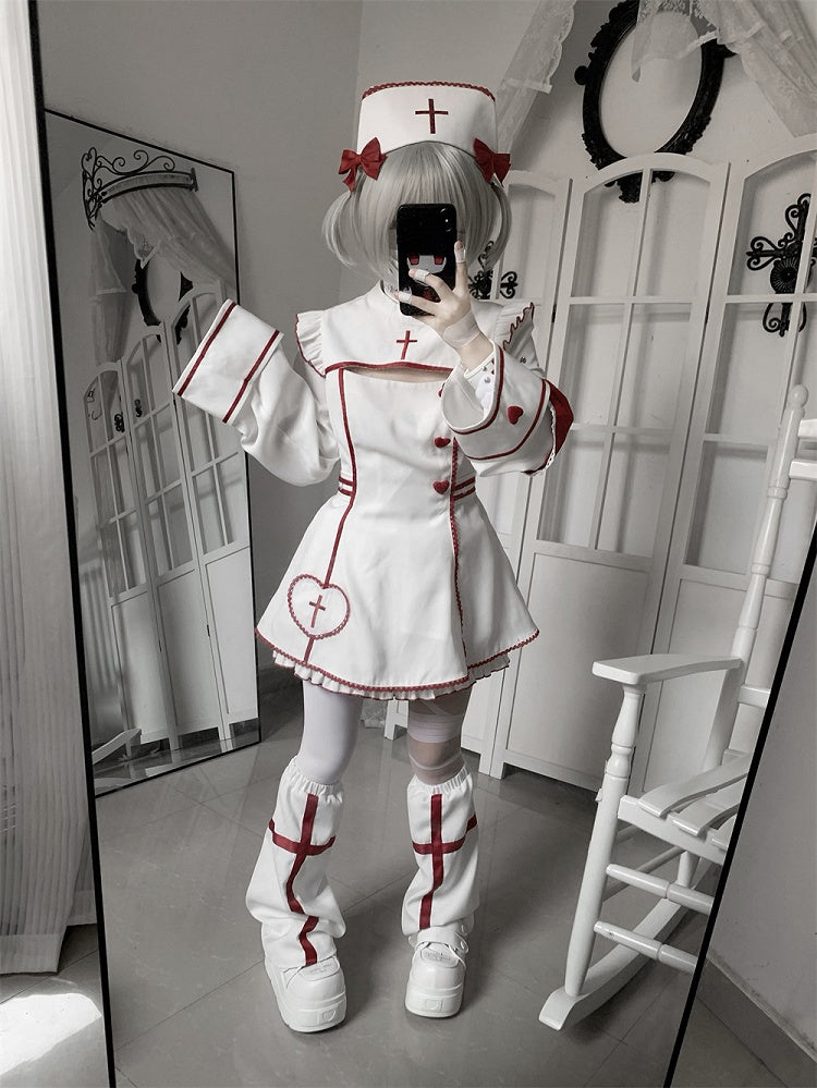 and Halloween Decoration Red for Cross White with Bow Embroidery Cap Nurse