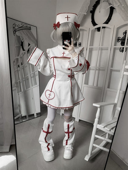 and Halloween Decoration Red for Cross White with Bow Embroidery Cap Nurse