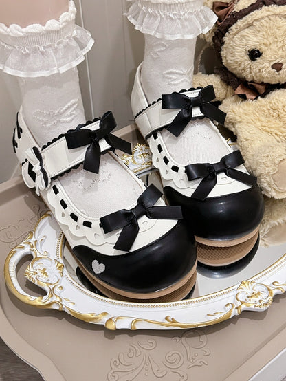Lolita Janes Scalloped Hem Leather - with Flat Sweet PU Mary Black