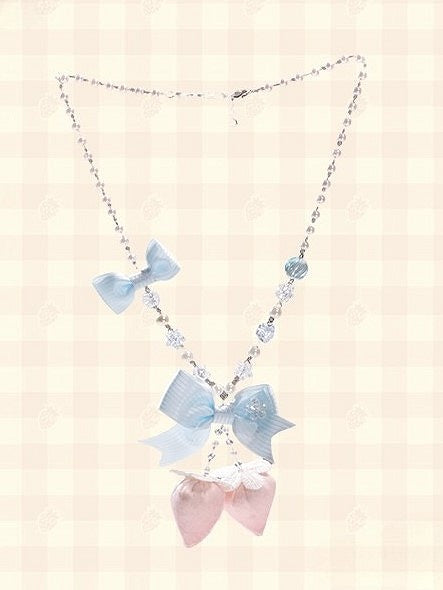 Lolita Necklace with Beaded Chain Strawberry Pink/Red/Blue Pendant