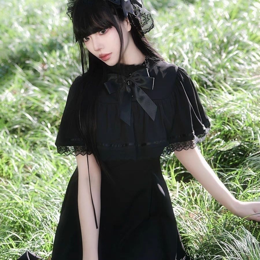 Gothic Lolita French Vintage Lace Cape A-Line Long Dress