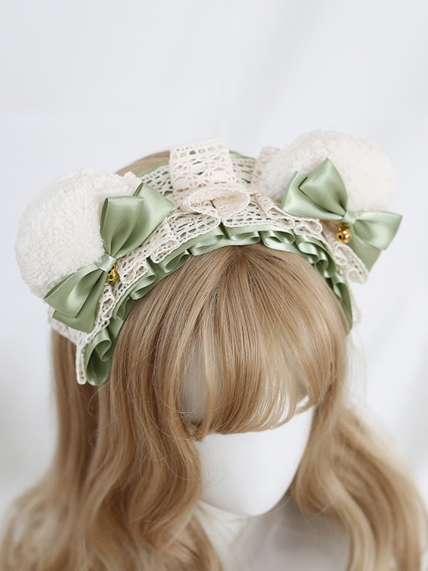 White KC Sweet Available Ear Bowknot 9 Lace Lolita Lovely - Colors Bear