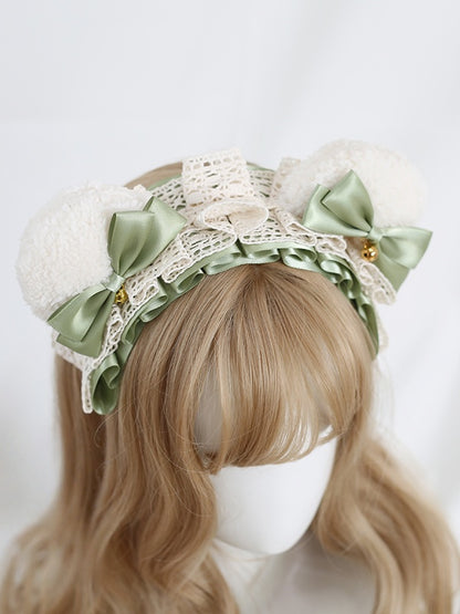 White KC Sweet Available Ear Bowknot 9 Lace Lolita Lovely - Colors Bear