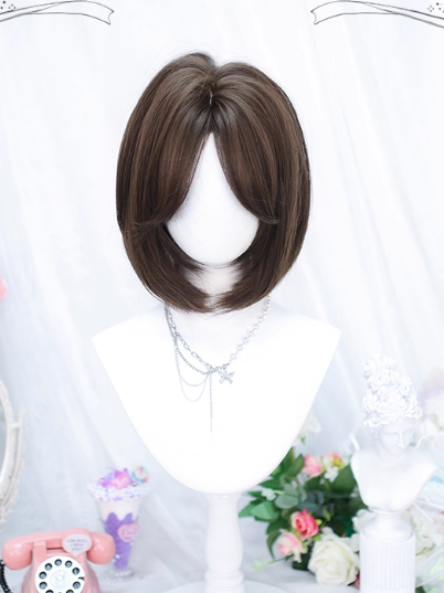 Cut Brown Bangs Short Curtain Wig Bob