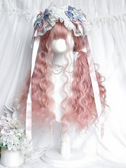 Pink 65cm Full Bangs Long Wavy Curly Wig - Sinwavy