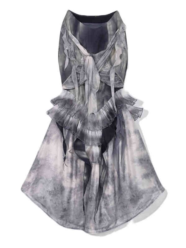 Staubblauer Rüschenvolant-Knierock „Corpse Bride“ im Gothic-Stil