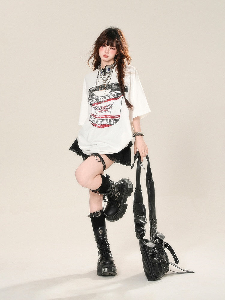 Buckle Glamorous Black Lace Straps Trim Tiered Skirt Leopard