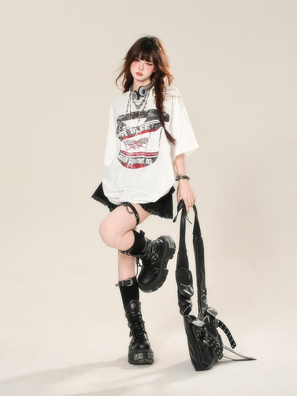 Buckle Glamorous Black Lace Straps Trim Tiered Skirt Leopard