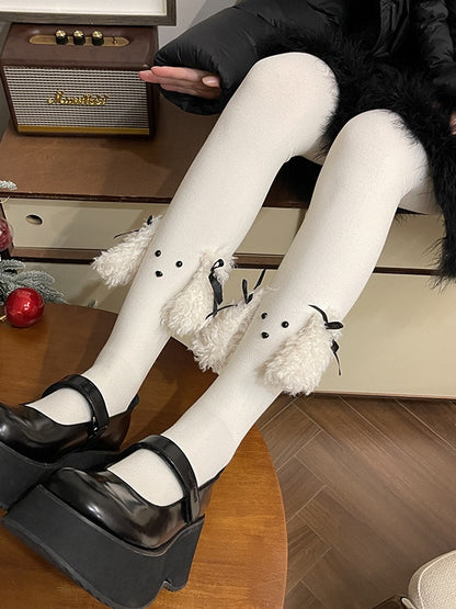 ブラック/ホワイトのスイートパピーイヤーリボンタイツ