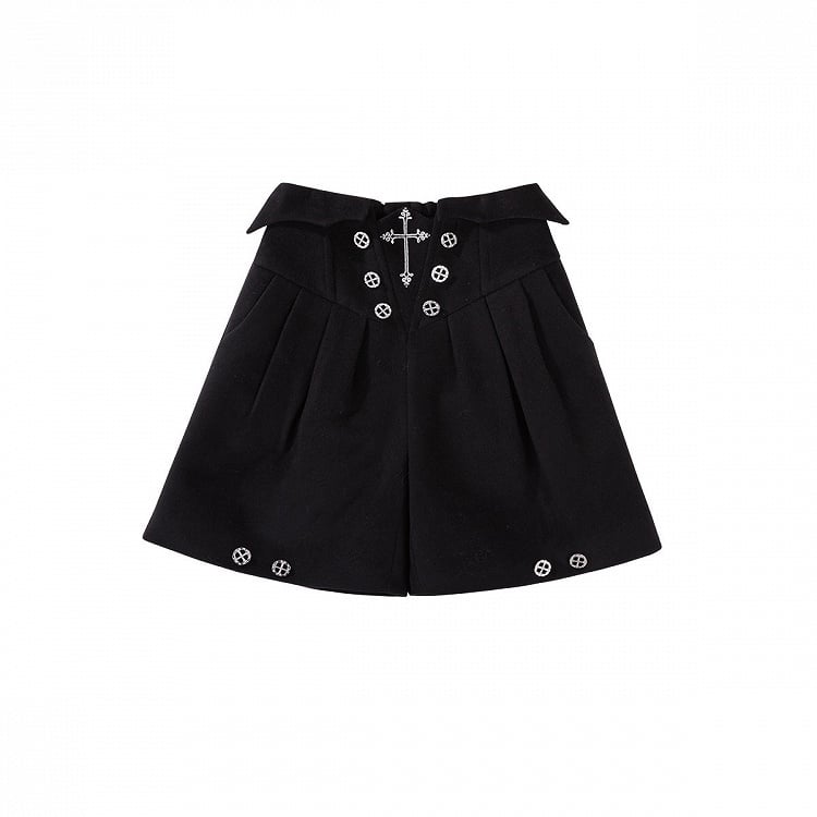 Hem Sleeves Cross Shorts Black Ouji Lolita Curved + Embroidery Bat-Wing Cape Long Top Gothic