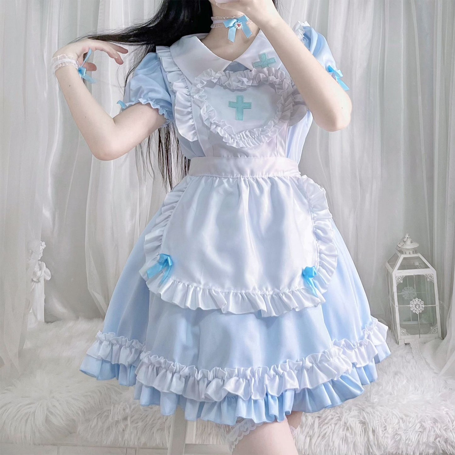 Victorian Maid Nurse Lolita Costume Set Heart Apron Plus Size
