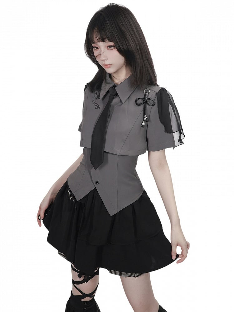 Black Skort with Leather Buckle Details - PINK SAVIOR
