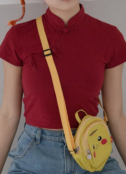 Frosch T-Shirt Crop Cheongsam Verfügbare Farben Knöpfe 5 Mandarin-Stil in mit Kragen -